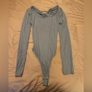NWT Wild Fable Light Blue Ribbed Long-Sleeve Bodysuit with open back